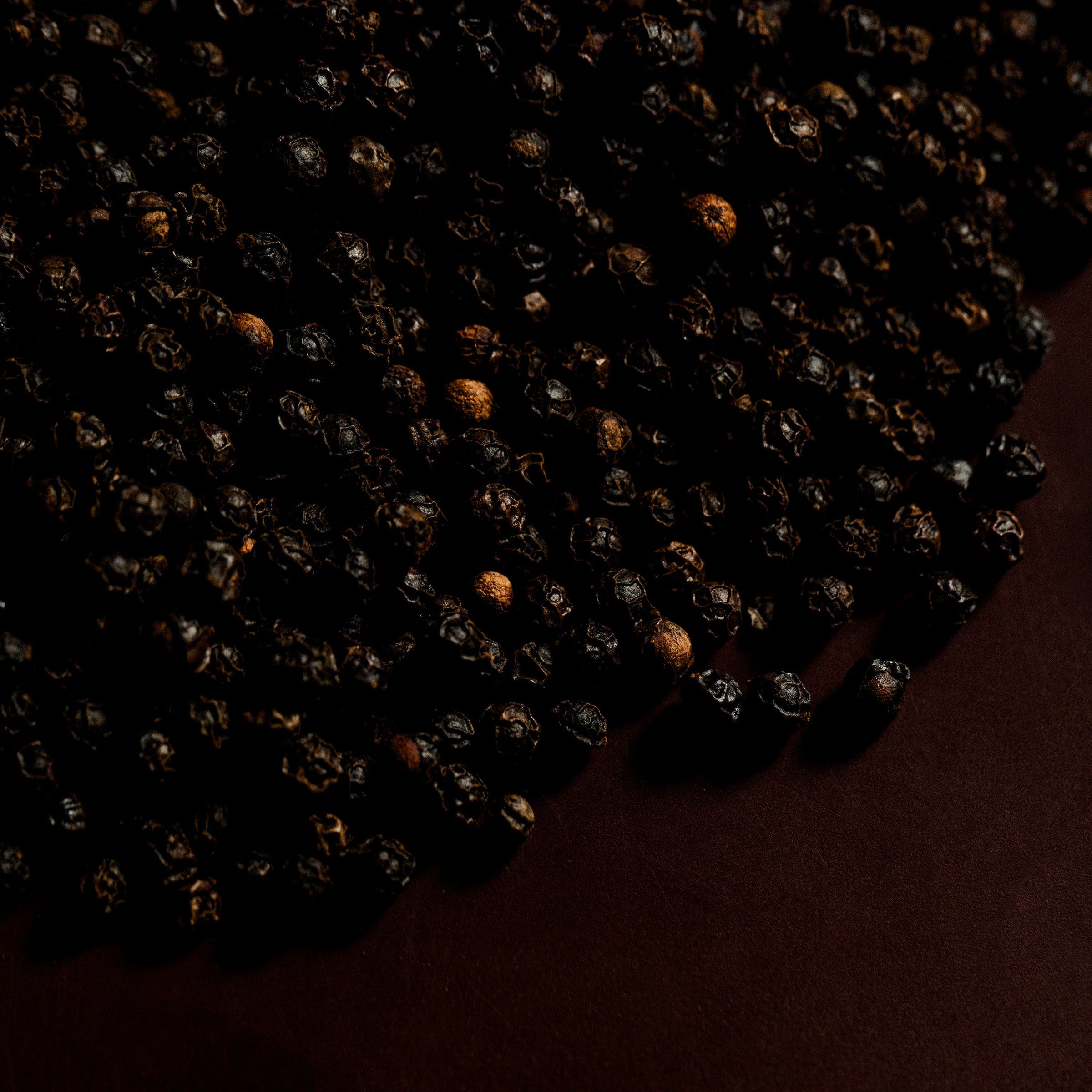 Close-up of a textured black surface with small brown spots